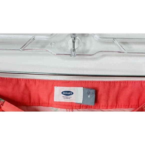 Old Navy Womens Sz 6 Chino Shorts Pink Palm Tree Print 100% Cotton Pockets - Picture 4 of 10